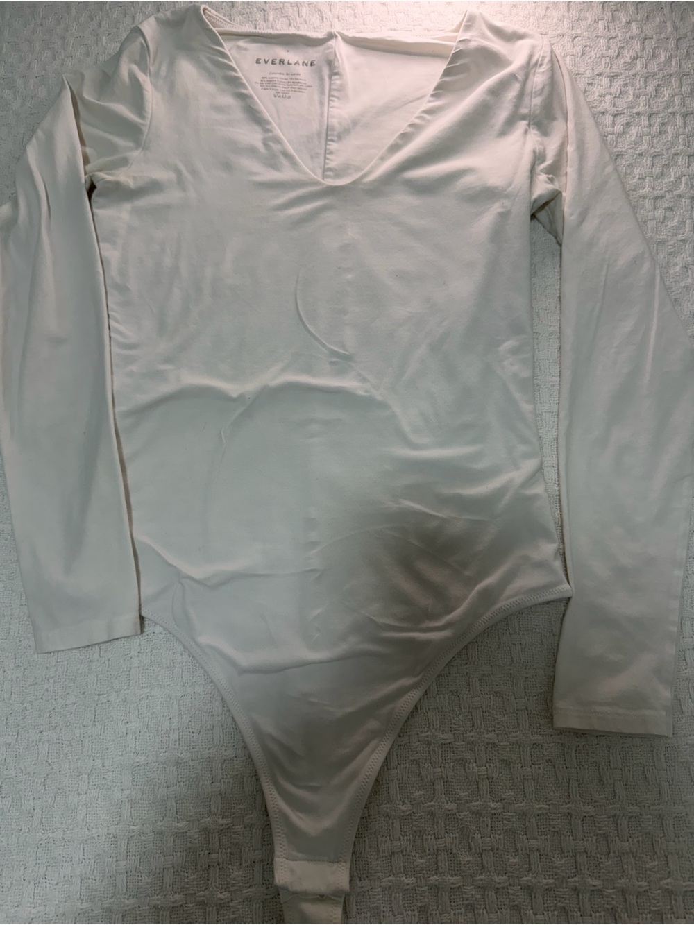 Everlane Cream Long-Sleeve V-Neck Bodysuit